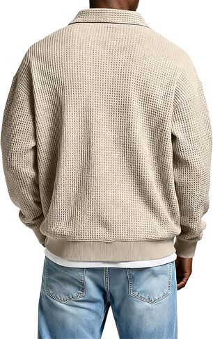Sweatshirts for Men Long Sleeve Lapel Collar Waffle Shirts Casual Loose Pullover Tops Lightweight Textured Outfits in Saudi Arabia
