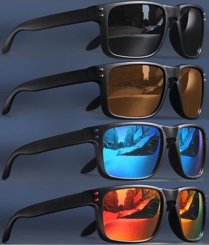 Square Sunglasses for Men Women - Matte Finish Lightweight Sports/Driving/Fishing Glasses Lightweight Unisex Frame 4Pack in Saudi Arabia