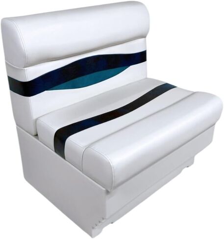 Elite Series 28" Pontoon Bench Seat Cushion Set with base 3200-3009 (White/Navy/Blue) in Kuwait