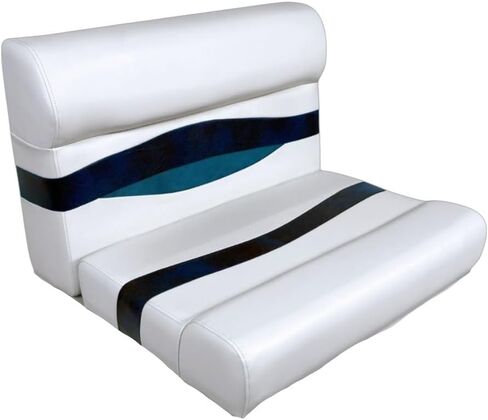 Elite Series 28" Pontoon Bench Seat Cushion Set with base 3200-3009 (White/Navy/Blue) in Kuwait