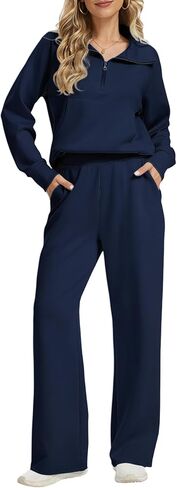 Women 2 Piece Outfits Casual Sweatsuit Oversized Sweatshirt With Front Pocket And Wide Leg Pants Tracksuit Sets in Saudi Arabia