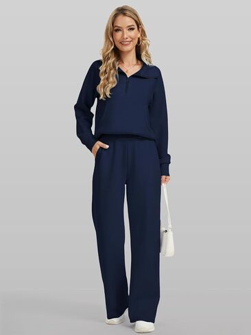 Women 2 Piece Outfits Casual Sweatsuit Oversized Sweatshirt With Front Pocket And Wide Leg Pants Tracksuit Sets in Saudi Arabia