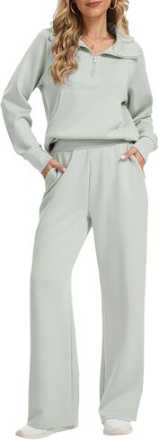 طقم بدلة رياضية نسائية مكونة من قطعتين، سويت شيرت كبير الحجم مع جيب أمامي وسروال واسع الساق in Kuwait