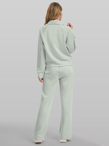 طقم بدلة رياضية نسائية مكونة من قطعتين، سويت شيرت كبير الحجم مع جيب أمامي وسروال واسع الساق in Kuwait