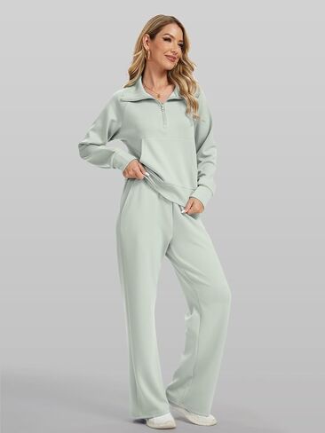 طقم بدلة رياضية نسائية مكونة من قطعتين، سويت شيرت كبير الحجم مع جيب أمامي وسروال واسع الساق in Kuwait