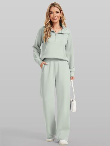 طقم بدلة رياضية نسائية مكونة من قطعتين، سويت شيرت كبير الحجم مع جيب أمامي وسروال واسع الساق in Kuwait