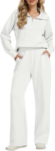 Women 2 Piece Outfits Casual Sweatsuit Oversized Sweatshirt With Front Pocket And Wide Leg Pants Tracksuit Sets in Saudi Arabia
