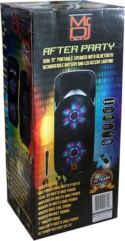 Mr. Dj AFTER PARTY Dual 15" 5000 Watt Max Power Speaker with Built-in Bluetooth & Battery LCD/MP3/USB/SD Slot in Saudi Arabia