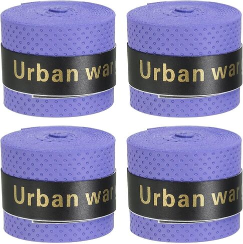 43.3" Tennis Racket Grip Tape, 4 Pack PU Overgrip Round Groove Non-Slip Absorb Sweat for Badminton Fishing Rod, Purple in Saudi Arabia