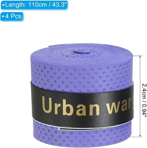43.3" Tennis Racket Grip Tape, 4 Pack PU Overgrip Round Groove Non-Slip Absorb Sweat for Badminton Fishing Rod, Purple in Saudi Arabia