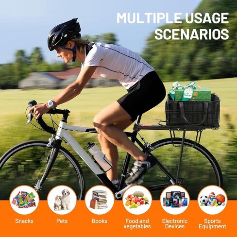 Bike Basket Rear, Folding Rear Bicycle Basket with Liner Bag, Waterproof Cover & Cargo Net, 56lbs Capacity for Adult Bikes Carrying Dogs, Pets, Fruit & Grocery in Saudi Arabia