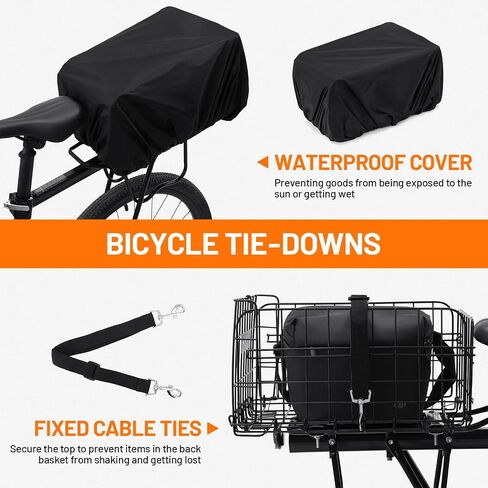 Bike Basket Rear, Folding Rear Bicycle Basket with Liner Bag, Waterproof Cover & Cargo Net, 56lbs Capacity for Adult Bikes Carrying Dogs, Pets, Fruit & Grocery in Saudi Arabia