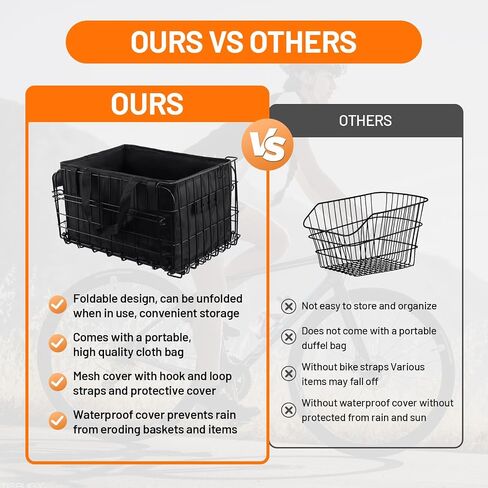 Bike Basket Rear, Folding Rear Bicycle Basket with Liner Bag, Waterproof Cover & Cargo Net, 56lbs Capacity for Adult Bikes Carrying Dogs, Pets, Fruit & Grocery in Saudi Arabia