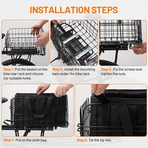 Bike Basket Rear, Folding Rear Bicycle Basket with Liner Bag, Waterproof Cover & Cargo Net, 56lbs Capacity for Adult Bikes Carrying Dogs, Pets, Fruit & Grocery in Saudi Arabia