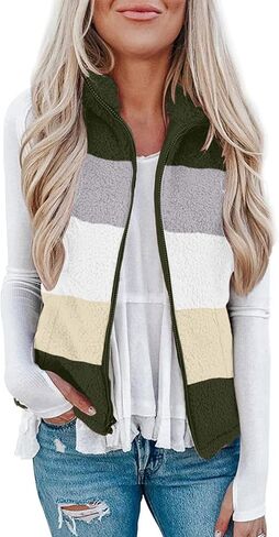 Womens Fleece Jacket Warm Winter Vest Full Zip Sleeveless Sherpa Coats Trendy Fuzzy Jackets with Pocketes Furry Vests in Saudi Arabia