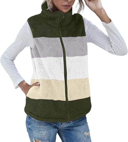 Womens Fleece Jacket Warm Winter Vest Full Zip Sleeveless Sherpa Coats Trendy Fuzzy Jackets with Pocketes Furry Vests in Saudi Arabia