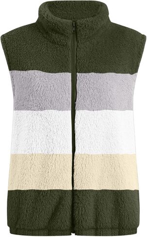 Womens Fleece Jacket Warm Winter Vest Full Zip Sleeveless Sherpa Coats Trendy Fuzzy Jackets with Pocketes Furry Vests in Saudi Arabia