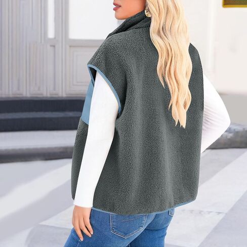 Fleece Jacket Women Fall Winter Sherpa Vest Zip Up Sleeveless Warm Fuzzy Jackets with Pockets Furry Outerwear Coats in Saudi Arabia