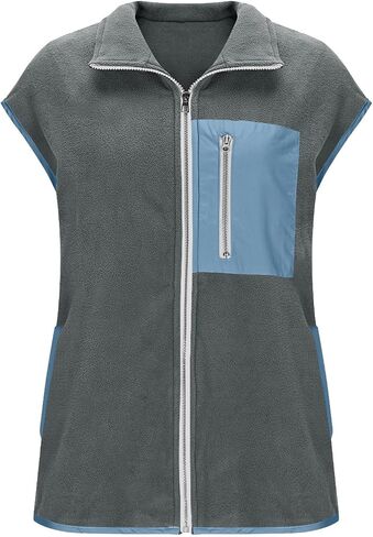 Fleece Jacket Women Fall Winter Sherpa Vest Zip Up Sleeveless Warm Fuzzy Jackets with Pockets Furry Outerwear Coats in Saudi Arabia