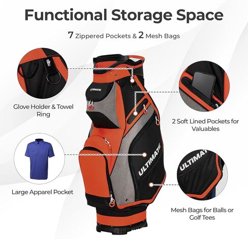 Goplus Golf Cart Bag with 14-Way Top Organizers, Lightweight Portable Golf Club Bag W/7 Zippered Pockets Including Waterproof Valuable Pockets, Rain Hood, Shoulder Strap for Men Women in Saudi Arabia