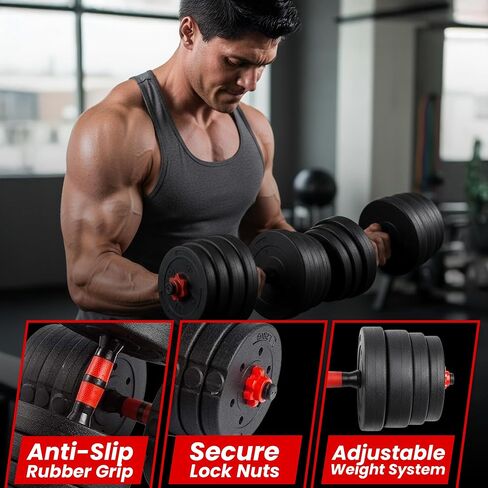Adjustable Dumbbells Set-Non Slip Dumbbell Weight Set 22/44/66/88 Lb for Home Gym, Free Weights Dumbbells Set-All in One Dumbell Set & Barbell Combo-Adjustable Weights Set-Dumb Bells for Men & Women in Saudi Arabia