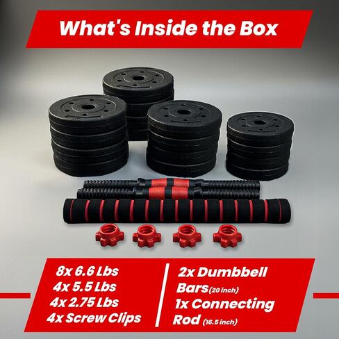 Adjustable Dumbbells Set-Non Slip Dumbbell Weight Set 22/44/66/88 Lb for Home Gym, Free Weights Dumbbells Set-All in One Dumbell Set & Barbell Combo-Adjustable Weights Set-Dumb Bells for Men & Women in Saudi Arabia