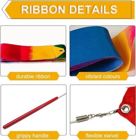 2Pcs Dance Ribbons, Smooth Gymnastics Rainbow Ribbon Wand with Non-Slip Rod, Rainbow Twirling Sticks Streamers for Adults Artistic Dancing Circus Show, Multicolor in Saudi Arabia