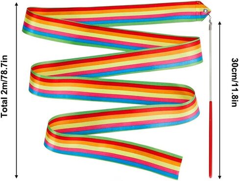 2Pcs Dance Ribbons, Smooth Gymnastics Rainbow Ribbon Wand with Non-Slip Rod, Rainbow Twirling Sticks Streamers for Adults Artistic Dancing Circus Show, Multicolor in Saudi Arabia