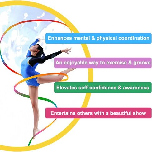 2Pcs Dance Ribbons, Smooth Gymnastics Rainbow Ribbon Wand with Non-Slip Rod, Rainbow Twirling Sticks Streamers for Adults Artistic Dancing Circus Show, Multicolor in Saudi Arabia