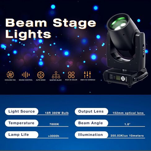 Moving Head Lights 18r 380W Beam Stage Light 18 Gobos 14+1 Colors Strobe Spotlights, 8+16+24 Honeycomb Prism Zoom Wash Rainbow Effect Lights DMX512 for Wedding Party Diso KTV Live Bar Show in Saudi Arabia