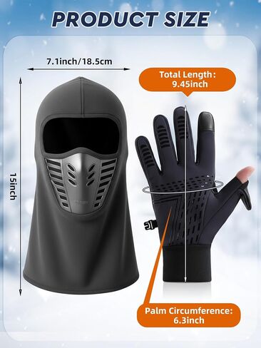 Frienda 2pcs Winter Balaclava, Face Mask Ski Gloves Set Windproof Warm Face Mask Fingerless Fishing Gloves for Men Women in Saudi Arabia