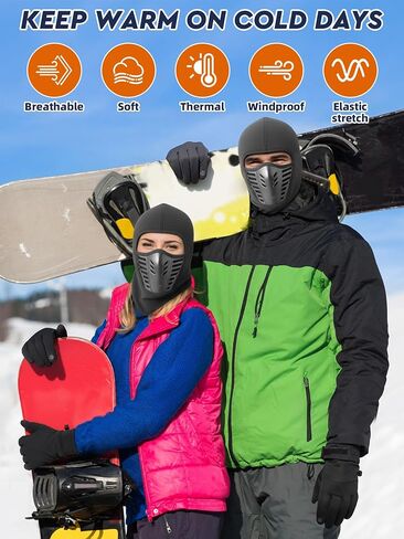 Frienda 2pcs Winter Balaclava, Face Mask Ski Gloves Set Windproof Warm Face Mask Fingerless Fishing Gloves for Men Women in Saudi Arabia