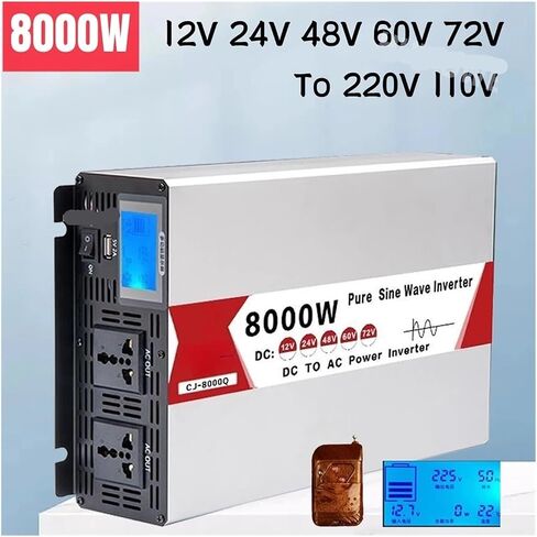 العاكس 12 فولت 220 فولت 6000 واط 8000 واط 12 فولت 24 فولت 48 فولت إلى AC110V 220 فولت تردد 60 هرتز محول العاكس (ذروة الطاقة 8000 واط، 60 فولت_240 فولت 50 هرتز) (8000 واط عن بعد، 72 فولت - 240 فولت 50 هرتز) in Saudi Arabia