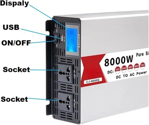 العاكس 12 فولت 220 فولت 6000 واط 8000 واط 12 فولت 24 فولت 48 فولت إلى AC110V 220 فولت تردد 60 هرتز محول العاكس (ذروة الطاقة 8000 واط، 60 فولت_240 فولت 50 هرتز) (8000 واط عن بعد، 72 فولت - 240 فولت 50 هرتز) in Saudi Arabia