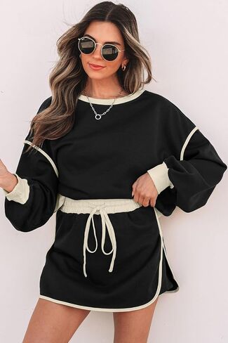 طقم نسائي مكون من قطعتين بلوزات الخريف غير رسمية بأكمام طويلة وملابس صالة شتوية متطابقة مع بدلات رياضية in Kuwait