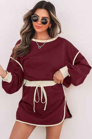 طقم نسائي مكون من قطعتين بلوزات الخريف غير رسمية بأكمام طويلة وملابس صالة شتوية متطابقة مع بدلات رياضية in Kuwait