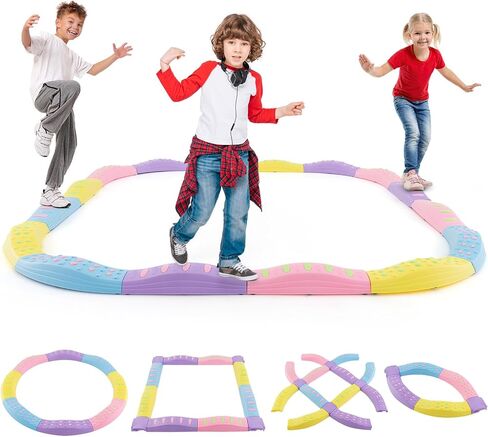 Costzon Wavy Balance Beam for Kids, 20-Piece Toddler Stepping Stones w/Textured Surface & Non-Slip Foot Pads, 180 LBS Weight Capacity, Coordination Blocks Gym Set, Obstacle Course Toys for Girls Boys in Saudi Arabia