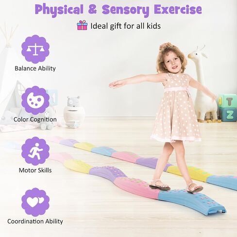 Costzon Wavy Balance Beam for Kids, 20-Piece Toddler Stepping Stones w/Textured Surface & Non-Slip Foot Pads, 180 LBS Weight Capacity, Coordination Blocks Gym Set, Obstacle Course Toys for Girls Boys in Saudi Arabia