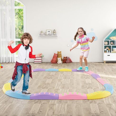 Costzon Wavy Balance Beam for Kids, 20-Piece Toddler Stepping Stones w/Textured Surface & Non-Slip Foot Pads, 180 LBS Weight Capacity, Coordination Blocks Gym Set, Obstacle Course Toys for Girls Boys in Saudi Arabia