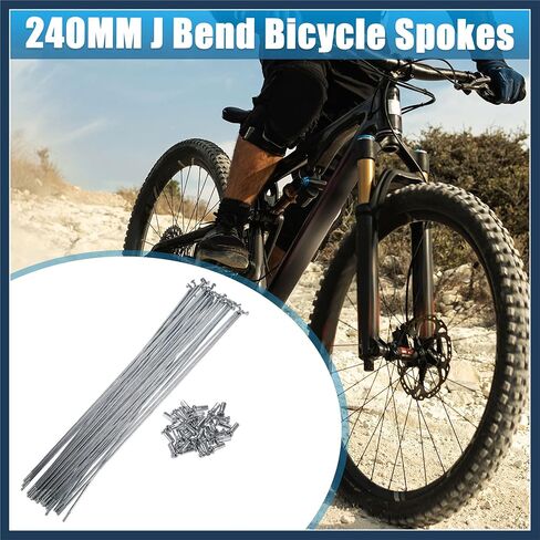 36pcs 14G J Bend Bicycle Steel Spokes 240mm 9.45" Cycle Spokes with Brass Nipples Steel Spokes for Mountain Bike MTB Stylish Design in Saudi Arabia