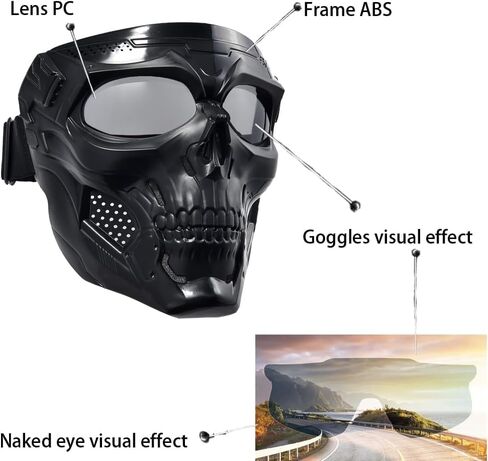قناع وجه تكتيكي لحماية الوجه بالكامل، نظارات شفافة، قناع جمجمة مع دعامة NVG الأمامية، مناسب لكرة الطلاء ذات الوسادة الهوائية، والهالوين، ولعب الأدوار، والحفلات التنكرية in Saudi Arabia
