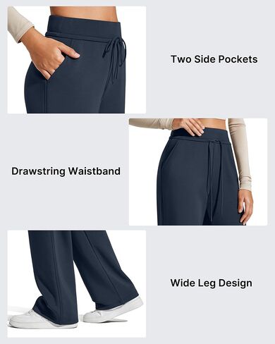 G4Free Smoofit Fleece Lined Wide Leg Sweatpants for Women Drawstring Thermal Casual Pants with Pockets in Saudi Arabia