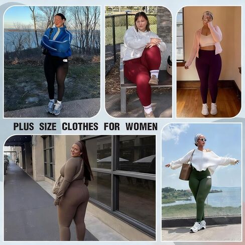 سروال يوجا أسود مقاس كبير من MOREFEEL للنساء مع جيوب - مقاس X-4XL قابل للتمدد للتحكم في البطن وخصر عالٍ للتمرين in Kuwait