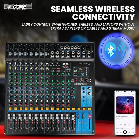 5Core DJ Audio Mixer 20 Channel Professional Stereo Sound Board مع 256 تأثيرات رقمية USB Bluetooth 48V Phantom Power Consola De Audio لتسجيل الاستوديو وعرض DJ - MX 20CH XU in Saudi Arabia