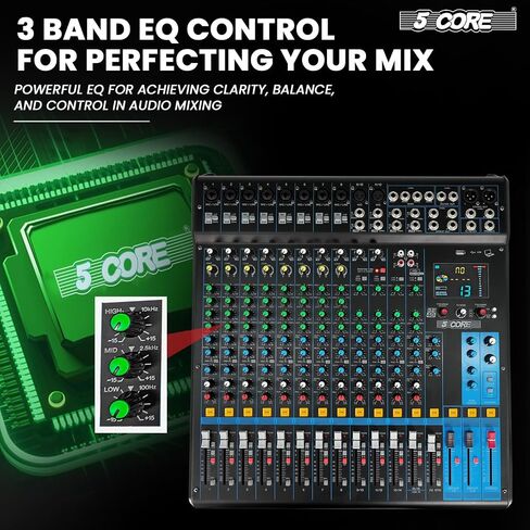 5Core DJ Audio Mixer 20 Channel Professional Stereo Sound Board مع 256 تأثيرات رقمية USB Bluetooth 48V Phantom Power Consola De Audio لتسجيل الاستوديو وعرض DJ - MX 20CH XU in Saudi Arabia