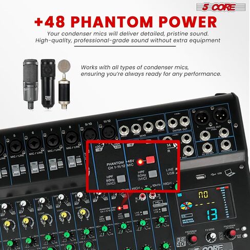 5Core DJ Audio Mixer 20 Channel Professional Stereo Sound Board مع 256 تأثيرات رقمية USB Bluetooth 48V Phantom Power Consola De Audio لتسجيل الاستوديو وعرض DJ - MX 20CH XU in Saudi Arabia