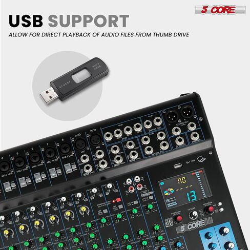 5Core DJ Audio Mixer 20 Channel Professional Stereo Sound Board مع 256 تأثيرات رقمية USB Bluetooth 48V Phantom Power Consola De Audio لتسجيل الاستوديو وعرض DJ - MX 20CH XU in Saudi Arabia