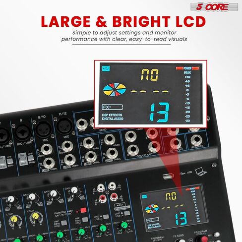 5Core DJ Audio Mixer 20 Channel Professional Stereo Sound Board مع 256 تأثيرات رقمية USB Bluetooth 48V Phantom Power Consola De Audio لتسجيل الاستوديو وعرض DJ - MX 20CH XU in Saudi Arabia