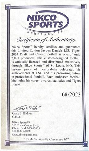 NIKCO SPORTS Jayden Daniels 2024 Draft Football | Limited Edition of 2,024 | Heisman Trophy Winner | Exclusive College NCAA Tigers Collectible Gift Fan Memorabilia with Certificate of Authenticity in Saudi Arabia