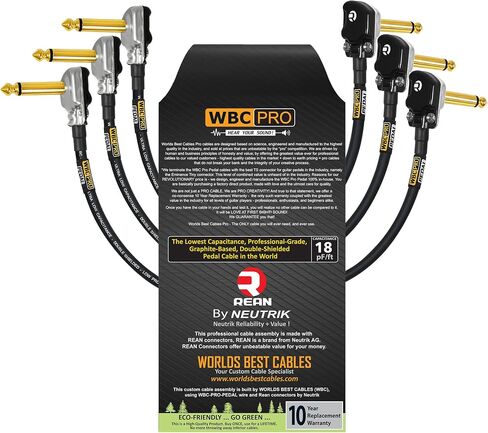 3 Units - 18 Inch - WBC-PRO-Pedal – 22 AWG - Low-Cap (18pF/ft) – Pro-Grade – Graphite-Based - Dual-Shielded Pedal, Effects, Patch, Instrument Cable with Neutrik-Rean Gold Plated Pancake TS Connectors in Saudi Arabia